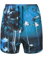 Neil Barrett Palm Printed Swim Shorts - Blue