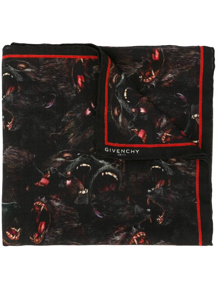 Givenchy Baboon Print Scarf, Men's, Black, Virgin Wool/silk