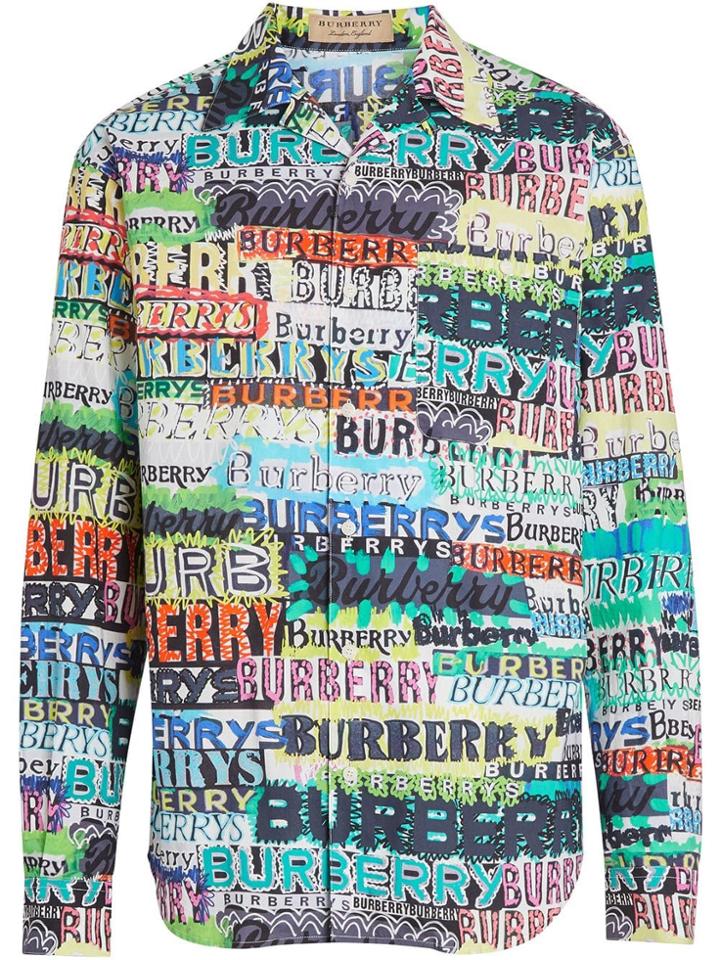 Burberry Graffiti Logo Print Cotton Shirt - Green