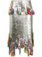 Goen.j Metallic Foil-plated Frayed Midi Skirt