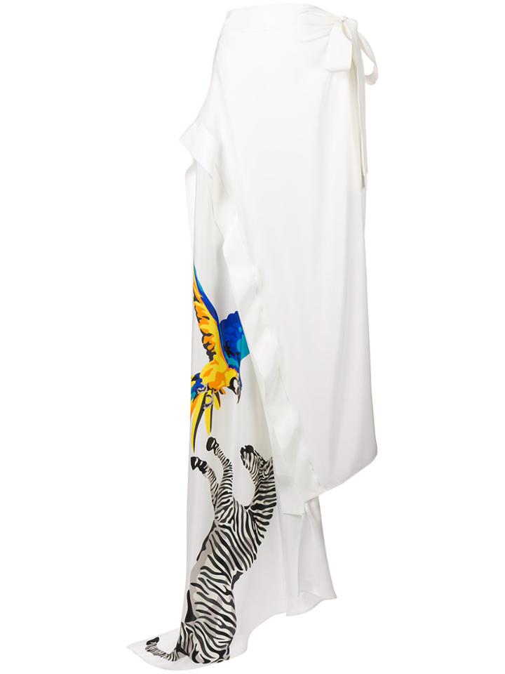 Krizia Vintage Long Print Flared Skirt - White