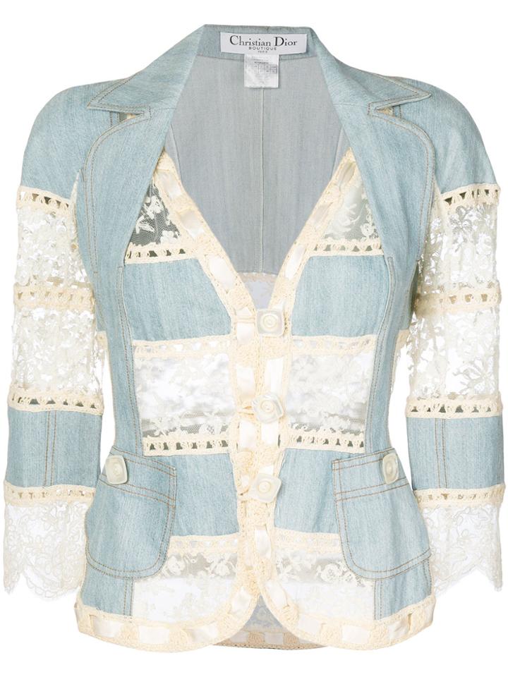 Christian Dior Vintage Lace And Crochet Insert Jacket - Blue