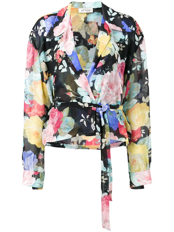 Attico Andrea Floral Print Blouse, Women's, Size: 0, Black, Silk