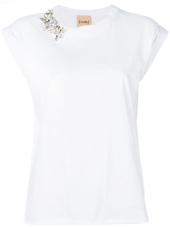 Nude Crystal Embellished T-shirt - White