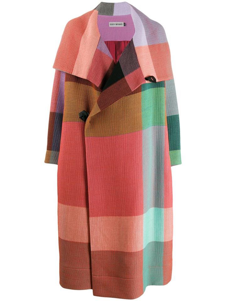 Issey Miyake Checked Oversized Coat - Orange