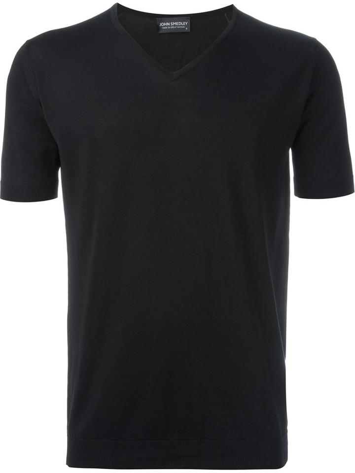 John Smedley Short Sleeve Knit Pullover, Men's, Size: Large, Black, Cotton