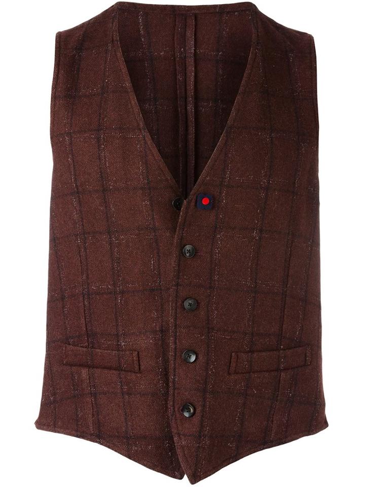 Lardini Checked Waistcoat, Men's, Size: 52, Red, Polyamide/viscose/wool