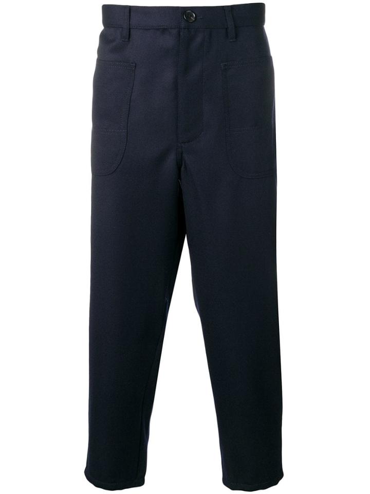 Comme Des Garçons Shirt Drop-crotch Cropped Trousers - Blue