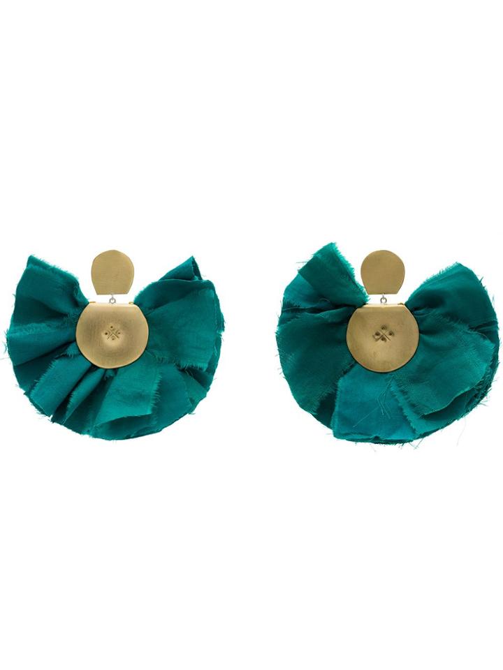 Katerina Makriyianni Blue Fan Silk And Silver Earrings