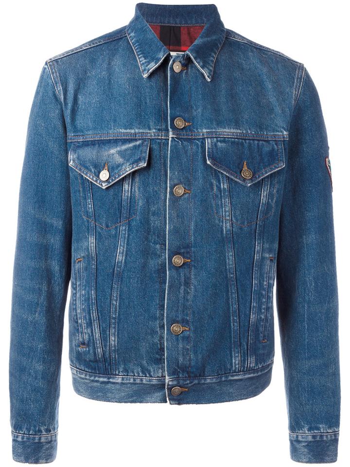 Gucci Embroidered Denim Jacket, Men's, Size: 46, Blue, Cotton