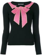 Boutique Moschino - Bow Embroidered Sweater - Women - Polyamide/polyester/acetate/virgin Wool - 40, Black, Polyamide/polyester/acetate/virgin Wool