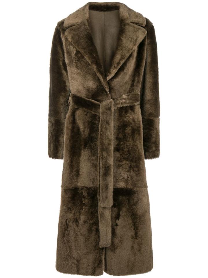 Yves Salomon Belted Lamb Fur Coat - Brown