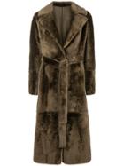 Yves Salomon Belted Lamb Fur Coat - Brown