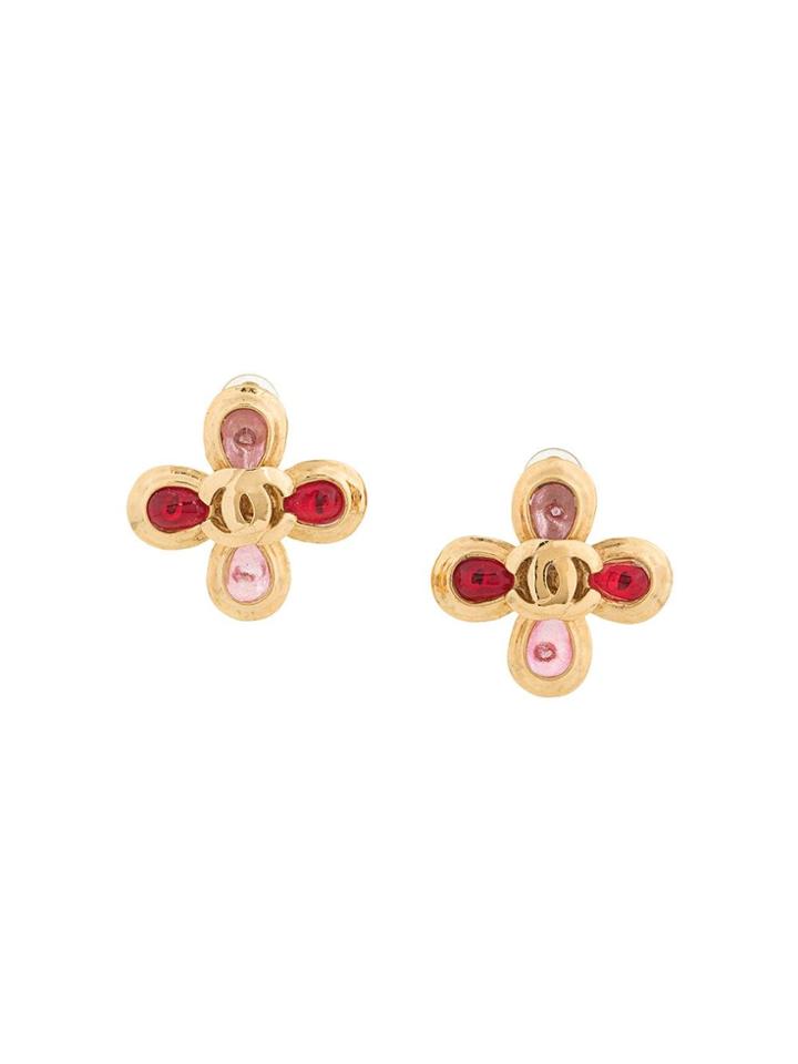 Chanel Vintage Cc Flower Earrings - Gold