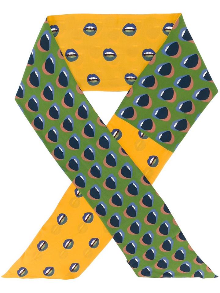 Odeeh Lips Print Scarf, Women's, Yellow/orange, Silk