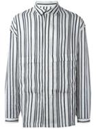 E. Tautz 'parker' Striped Shirt, Men's, Size: Medium, White, Linen/flax