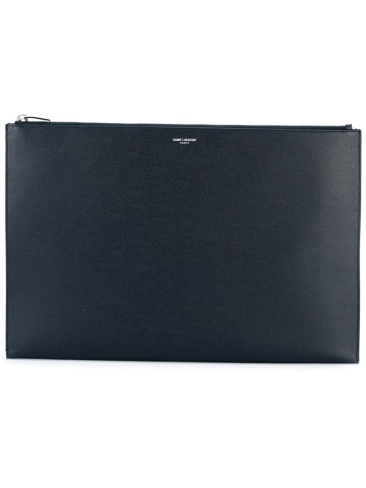 Saint Laurent Classic Paris Zip Fastening Tablet Case, Men's, Blue, Calf Leather