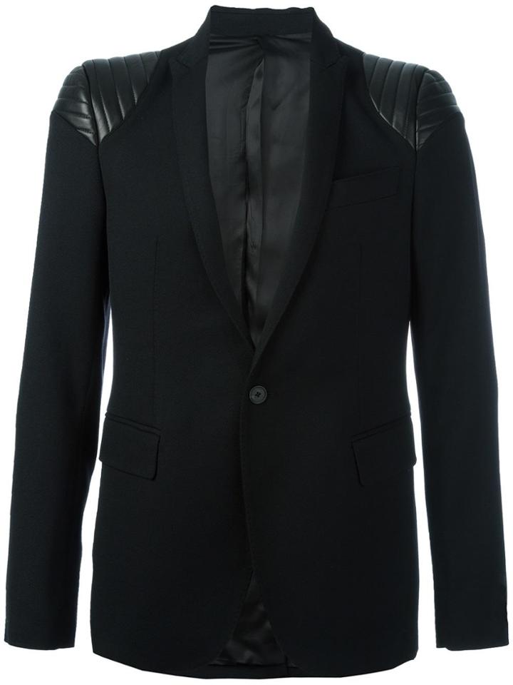 Les Hommes Quilted Shoulder Blazer - Black