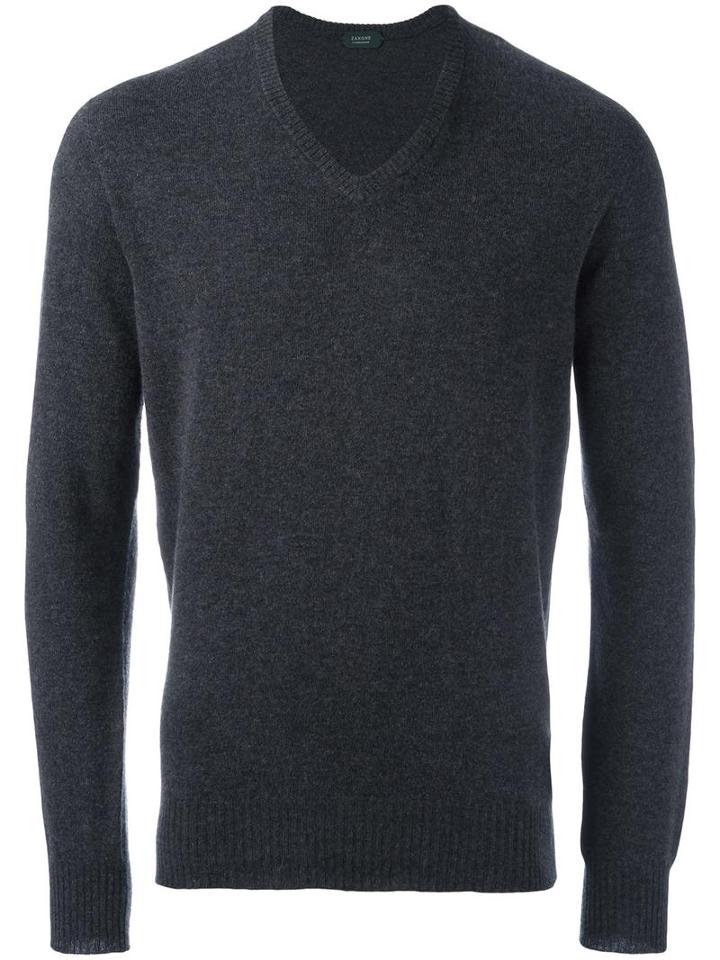 Zanone V-neck Jumper, Men's, Size: 50, Grey, Virgin Wool/angora