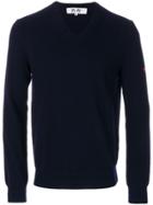 Comme Des Garçons Play Embroidered Heart Patch Sweater - Blue