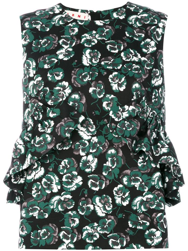 Marni Poetry Flower Ruffled Shell Top - Green