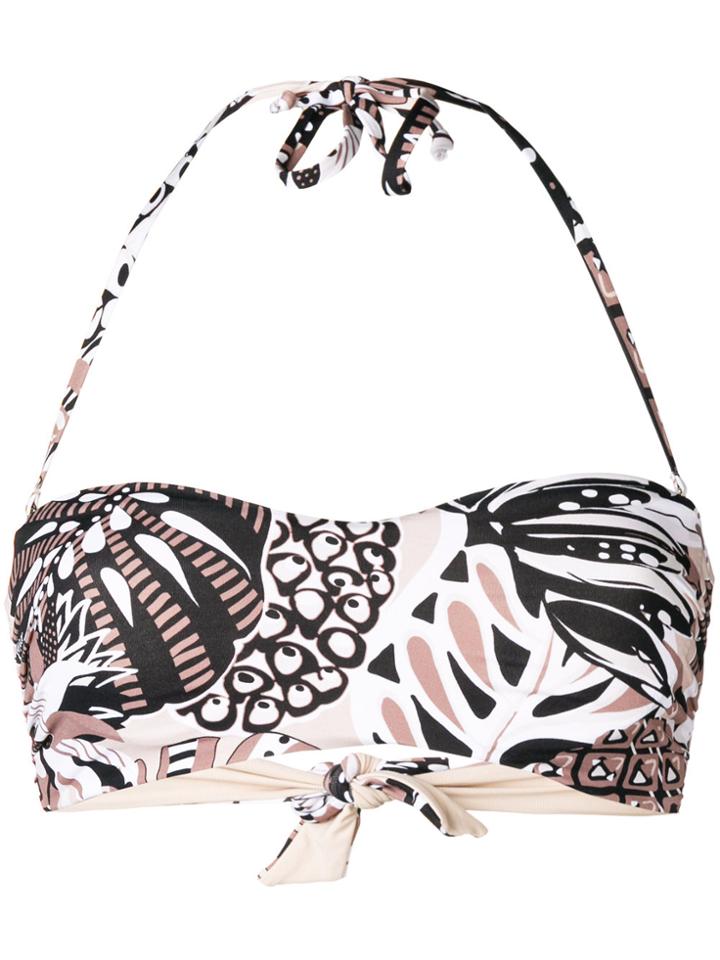 Fisico Leaf Print Bandeau Bikini Top - Nude & Neutrals