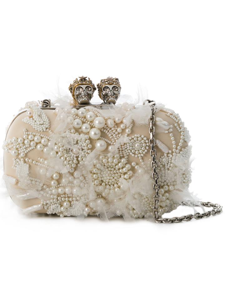Alexander Mcqueen Queen And King Embellished Clutch - Nude & Neutrals