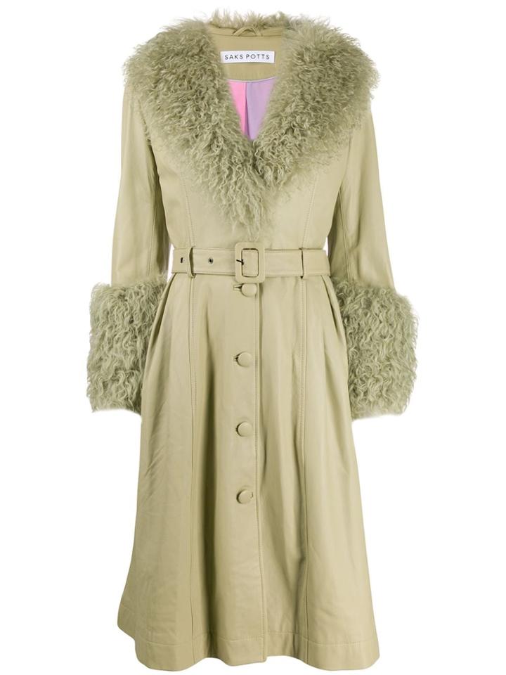 Saks Potts Foxy Long Belted Coat - Green