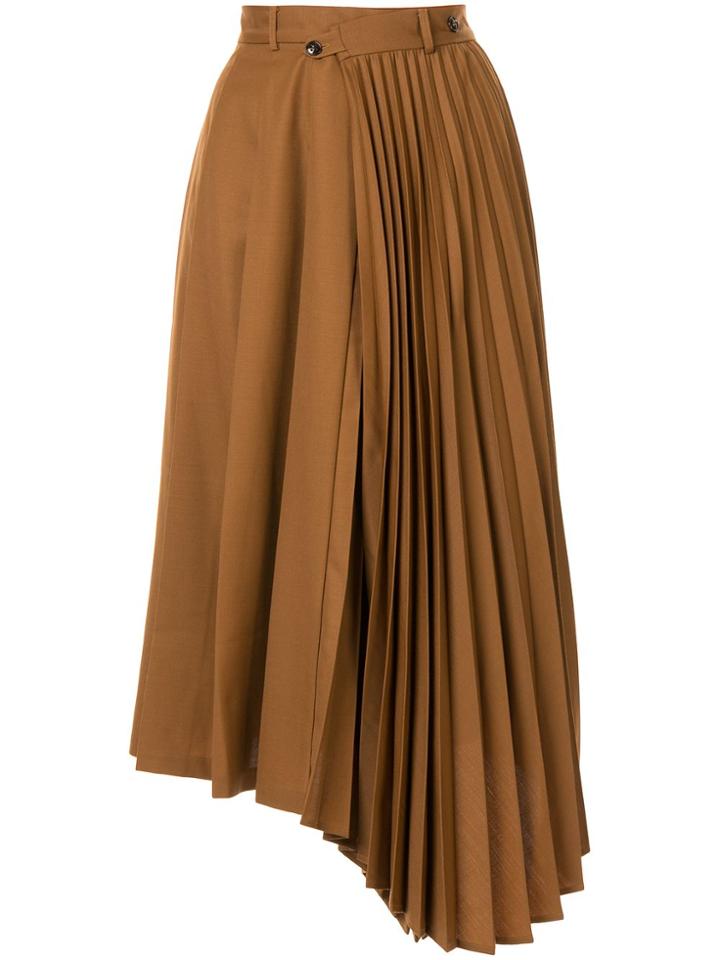 Le Ciel Bleu Asymmetric Pleated Midi-skirt - Brown