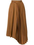 Le Ciel Bleu Asymmetric Pleated Midi-skirt - Brown
