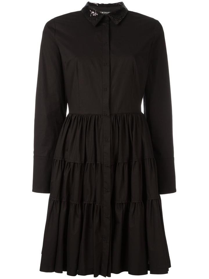 Twin-set - Flared Shirt Dress - Women - Cotton/spandex/elastane - 44, Black, Cotton/spandex/elastane