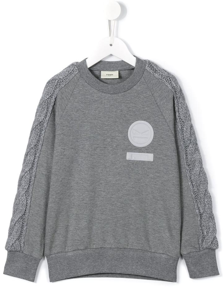 Fendi Kids Cable Knit Accent Sweatshirt, Boy's, Size: 10 Yrs, Grey