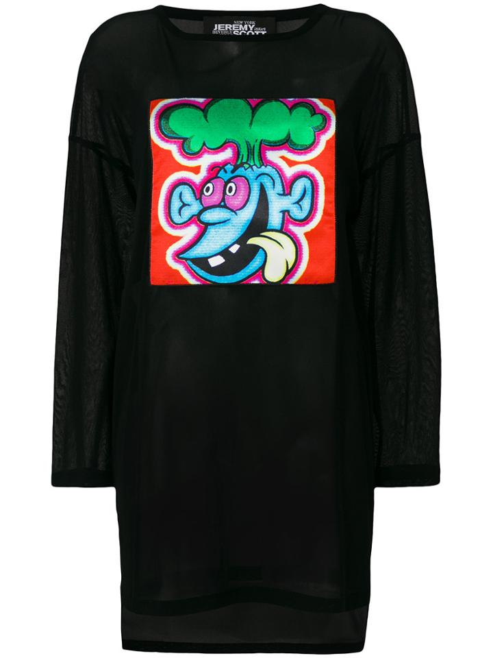 Jeremy Scott Sheer Longline Cartoon Print Top - Black