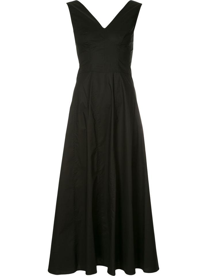 Derek Lam - V-neck Flared Midi Dress - Women - Silk/cotton/spandex/elastane - 42, Women's, Black, Silk/cotton/spandex/elastane