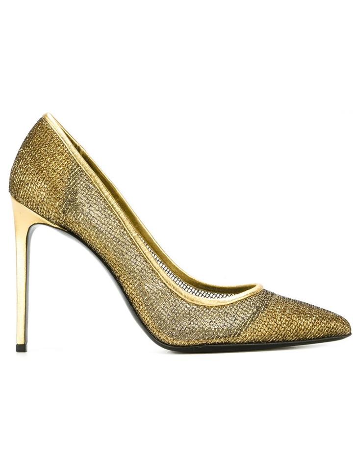 Saint Laurent Paris Pumps, Women's, Size: 37.5, Grey, Leather/cotton/polyester