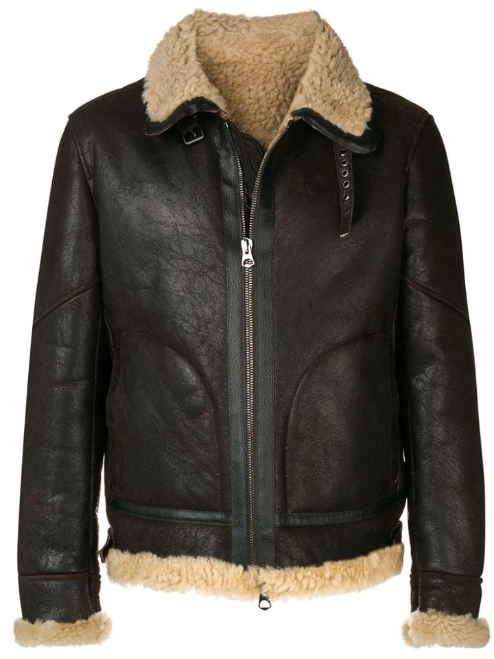 Jeckerson Front Zip Shearling Jacket - Brown