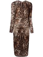 Dolce & Gabbana Cat Print Dress, Women's, Size: 38, Brown, Silk/spandex/elastane