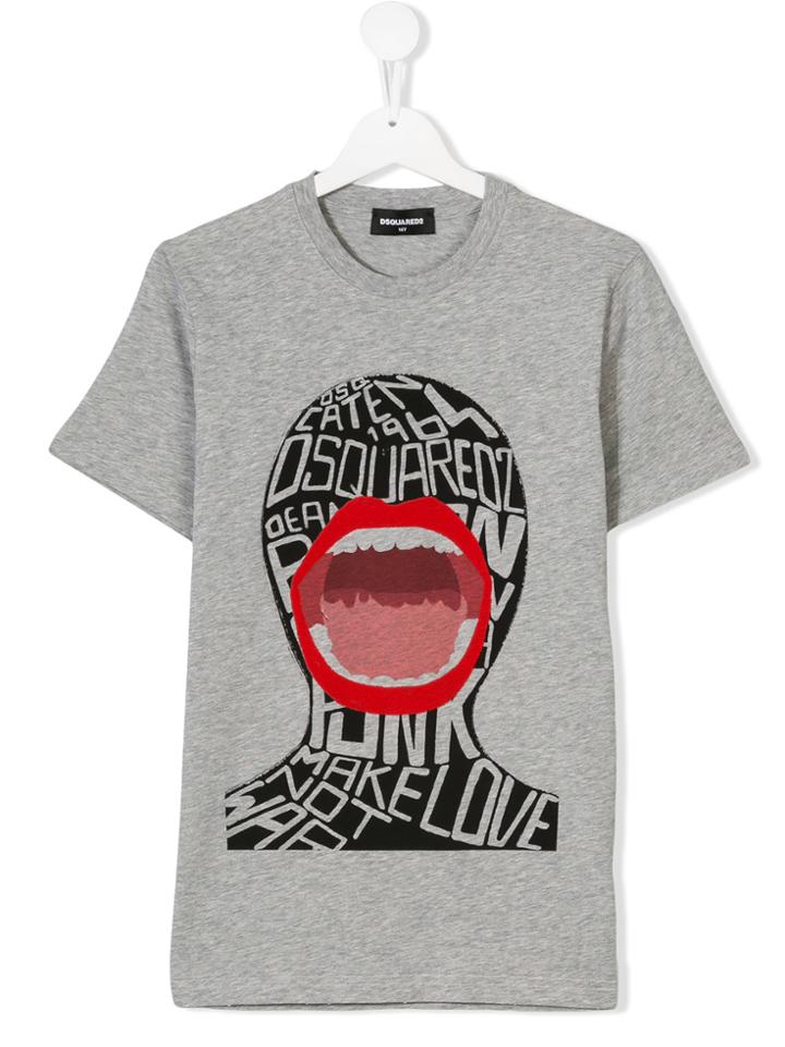Dsquared2 Kids Red Lips Print T-shirt - Grey