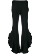 Giambattista Valli Flared Ruffle Slit Trousers - Black