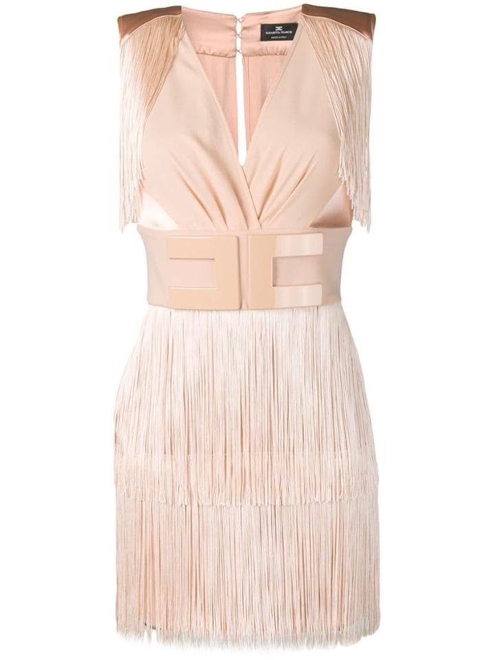 Elisabetta Franchi Fringed Cocktail Dress - Neutrals