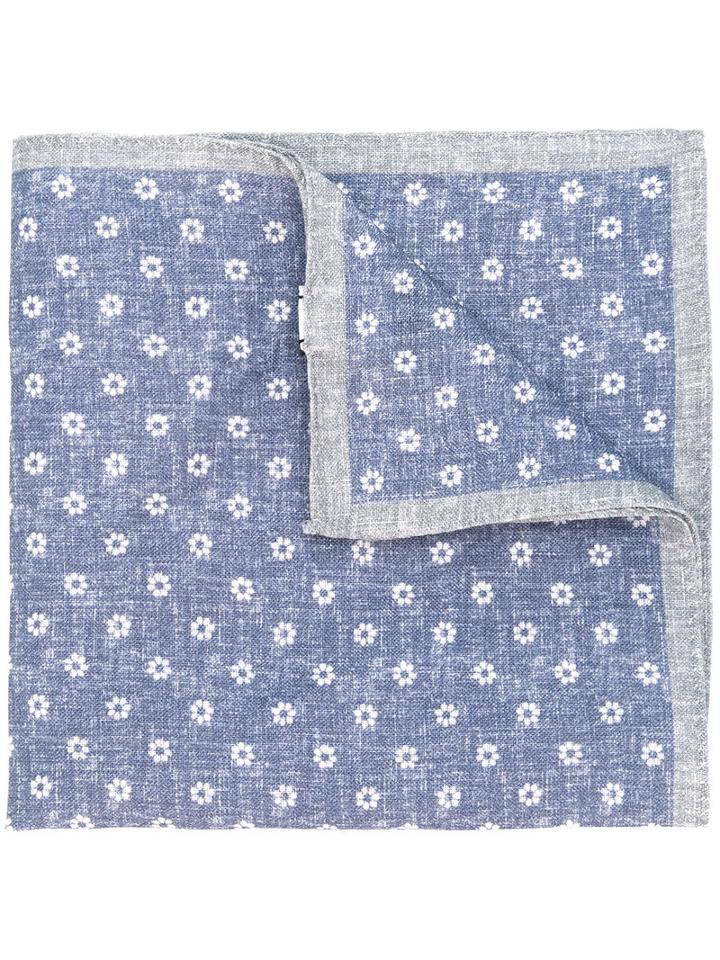 Eleventy - Floral Pocket Square Scarf - Men - Linen/flax - One Size, Blue, Linen/flax