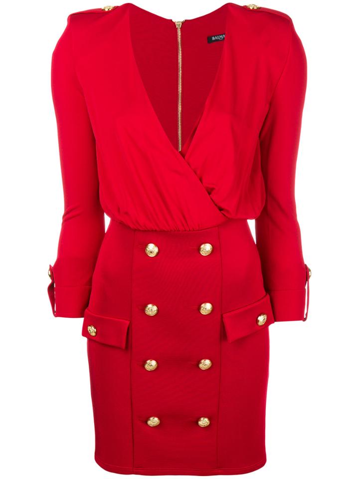 Balmain Surplice Mini Dress - Red