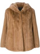 Liska Hooded Fur Jacket - Brown