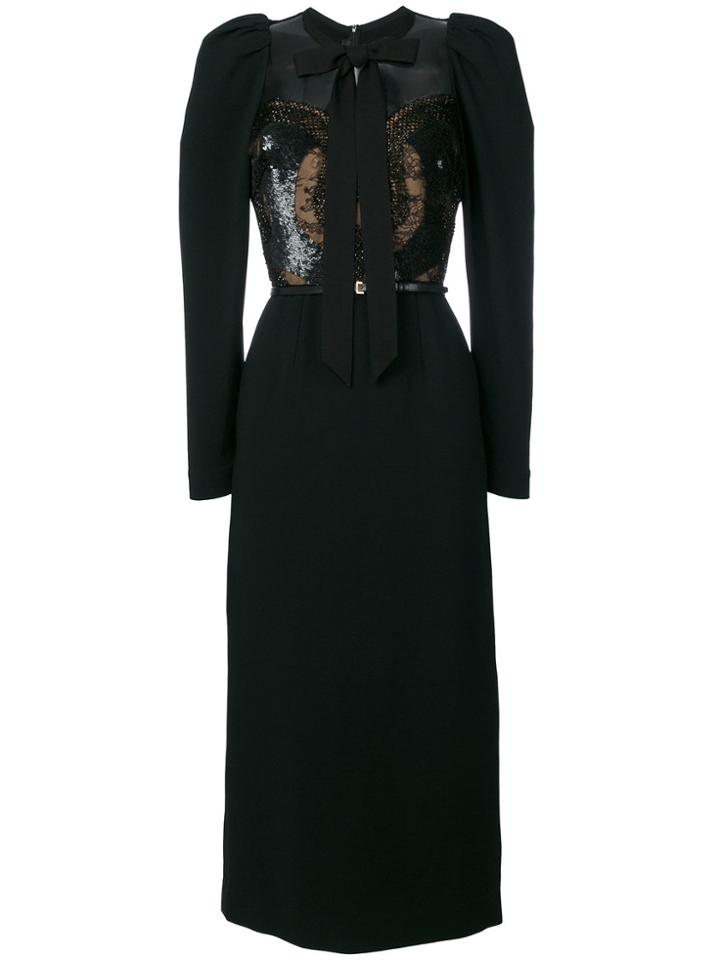 Elie Saab Beaded Bodice Power Shoulder Dress - Black