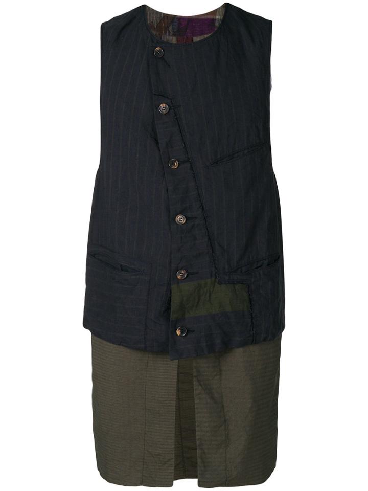 Ziggy Chen Pinstripe Panelled Waistcoat - Green