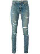 Saint Laurent Ripped Skinny Jeans, Women's, Size: 26, Blue, Cotton/spandex/elastane