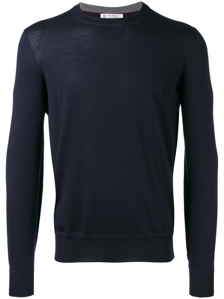 Brunello Cucinelli Crew Neck Jumper, Men's, Size: 50, Blue, Cashmere/virgin Wool