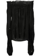 Saint Laurent Oversized Sleeves Smocked Top - Black
