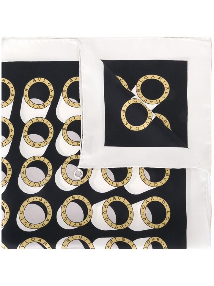 Bulgari Logo Print Scarf, Women's, Black, Silk