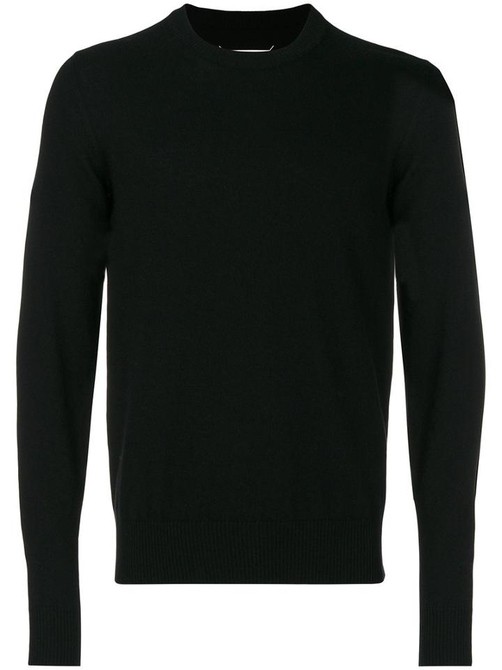 Maison Margiela - Elbow Patch Round Neck Sweater - Men - Calf Leather/wool - M, Black, Calf Leather/wool